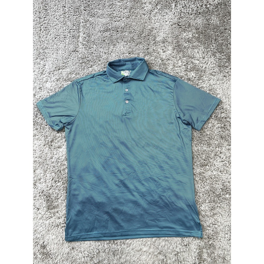 TailorByrd Polo Shirt Mens Small Blue Teal Striped Golf Performance SPF 30